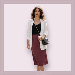 NWT Ellen Tracy Crimson Polka Dot Midi Skirt Size 2